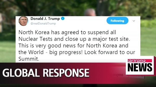 Trump-North-korea-8m.jpg North Korea has agreed to suspend all Nuclear Tests and close up a major test site. This is very good news for North Korea and the World- big progress