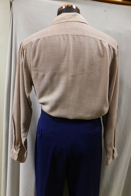 SAMANTHA’S VINTAGE 1930's ～ 1950's 50s カスリ柄 シャツ ヴィンテージ ボックスシャツ 襟だけチェックの切替 1950年代 レーヨンシャツ