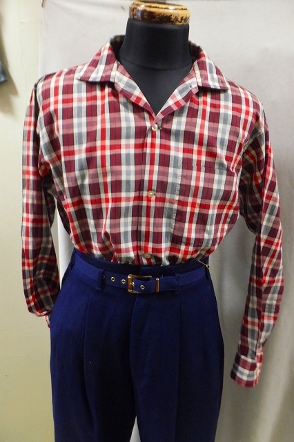 SAMANTHA’S VINTAGE 1930's ～ 1950's 50s 60s ARROW 赤黒 コットンシャツ ボックスシャツ ボタン